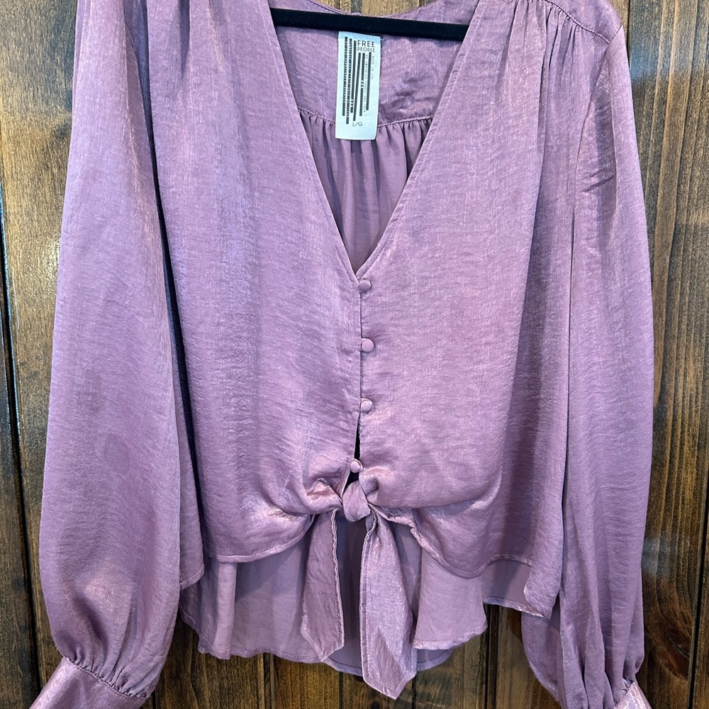 Free People Lavender Tie-Front Blouse